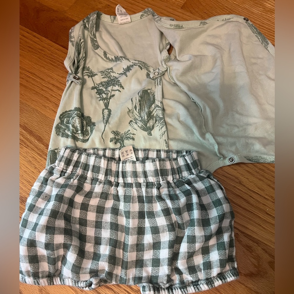 Kate Quinn 6-12 months organic cotton gingham and veggie print match set GN - Picture 7 of 7